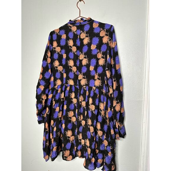 HOFMAN COPENHAGEN Purple Black Floral Elise Print Ruffles Mini Dress Size 42 - Picture 4 of 14